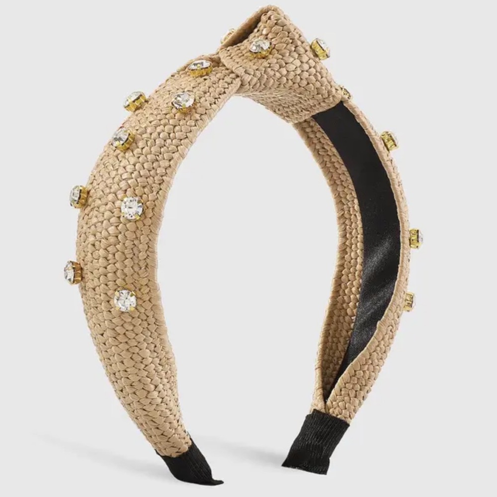Khaki Raffia Bejeweled Headband
